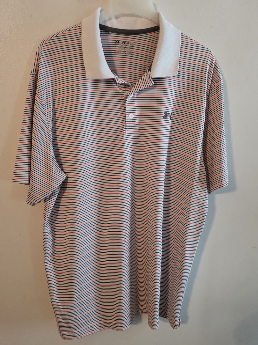 Under Armour Men's Striped Polo White,gray,orange Size 2XL